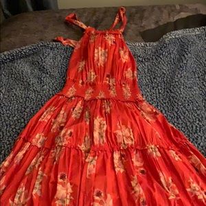 Red halter style dress